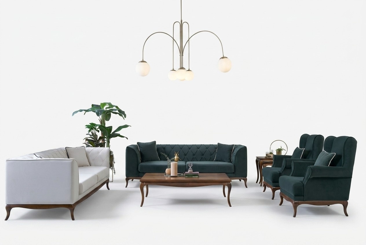 Sofagarnitur Dreisitzer Sessel Zweisitzer Stoffsofa GrÃ¼n Polstersofas