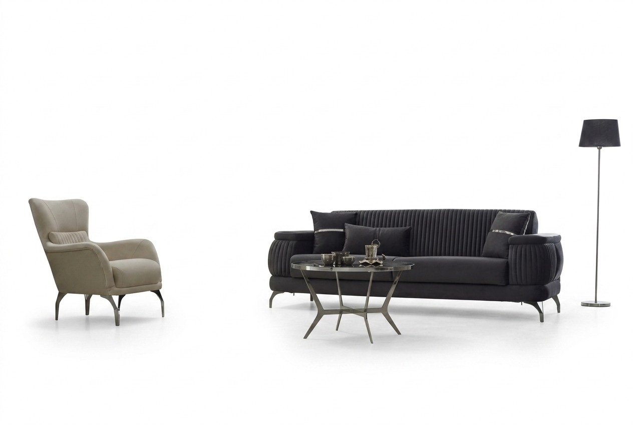 Sofagarnitur Dreisitzer Sofa Stoffsofa Polstersofa Grau Sessel 2tlg