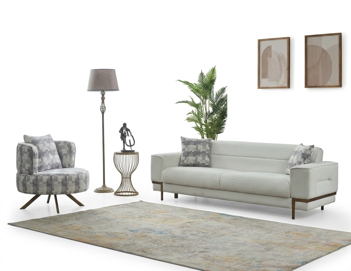 Sofagarnitur Dreisitzer Sofa Stoffsofa Polstersofa WeiÃ Sessel 2tlg