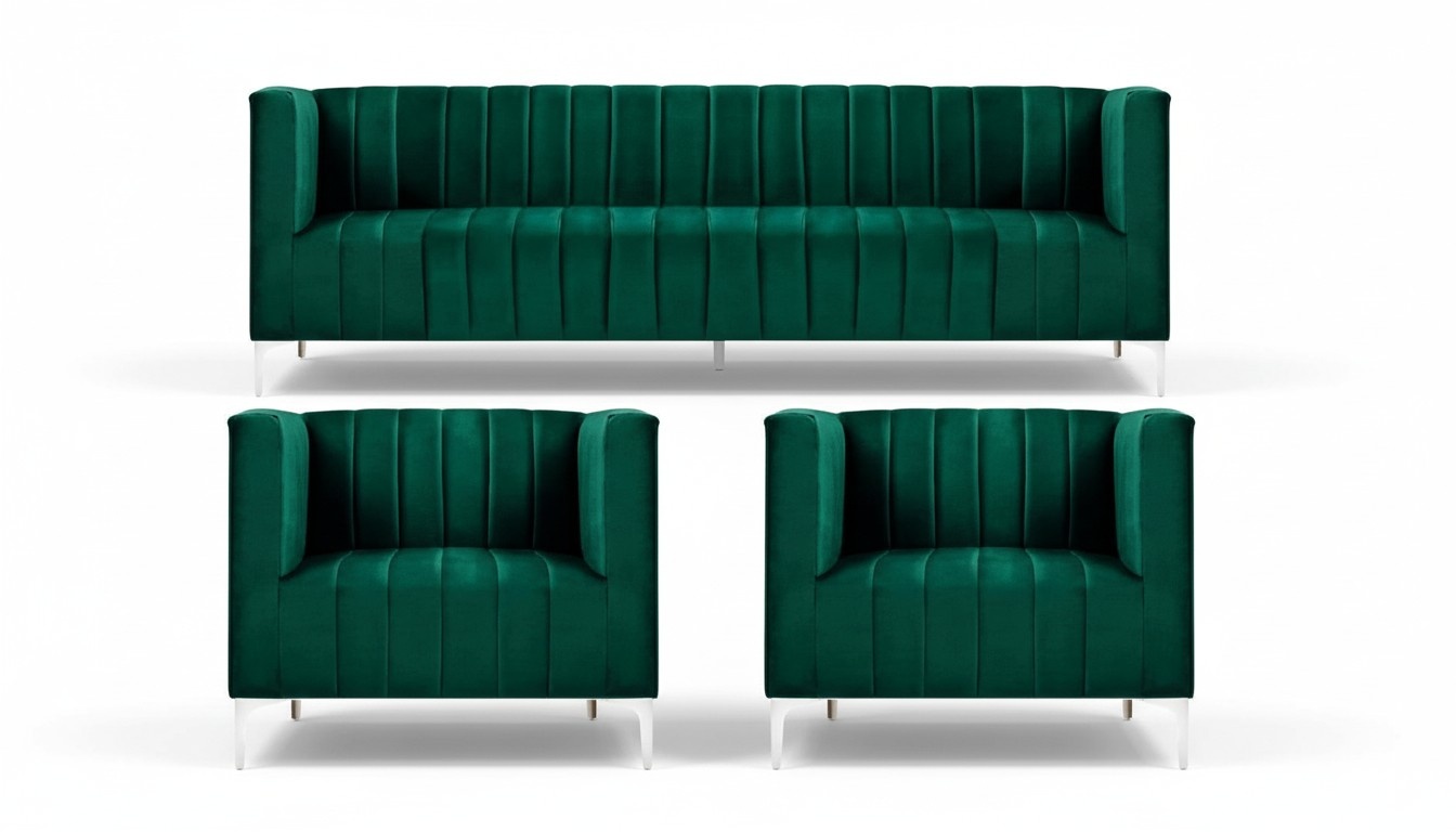 Sofagarnitur Dreisitzer Stoff Wohnzimmer Samt Design GrÃ¼n Sofa 2 Sessel Gruppe