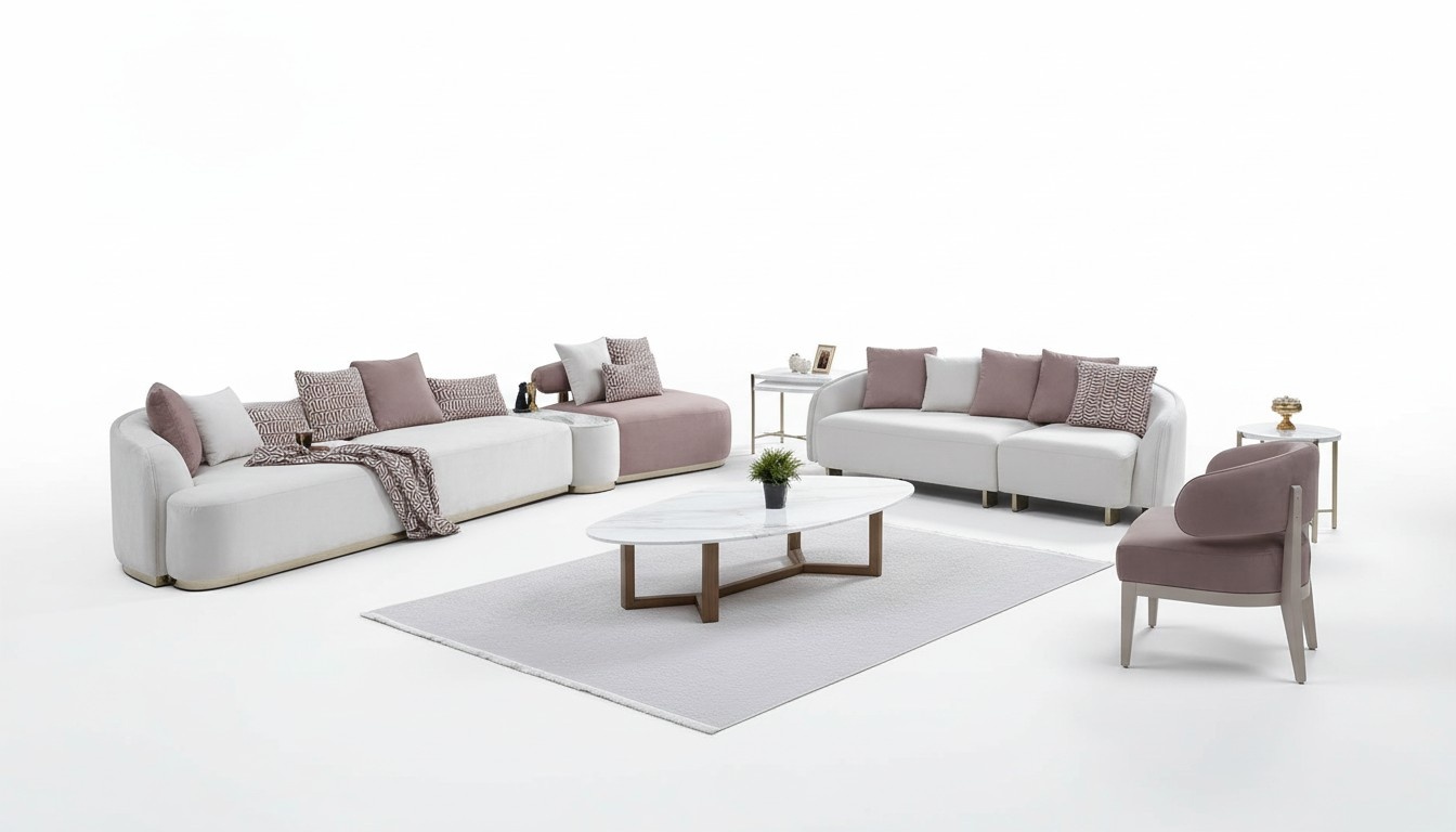 Sofagarnitur GroÃe Sofa Polstersofa Stoffsofa Rosa Dreisitzer Set 4tlg