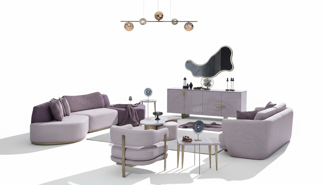 Sofagarnitur GroÃe Wohnlandschaft Rosa Stoffsofas Modern Set 7tlg