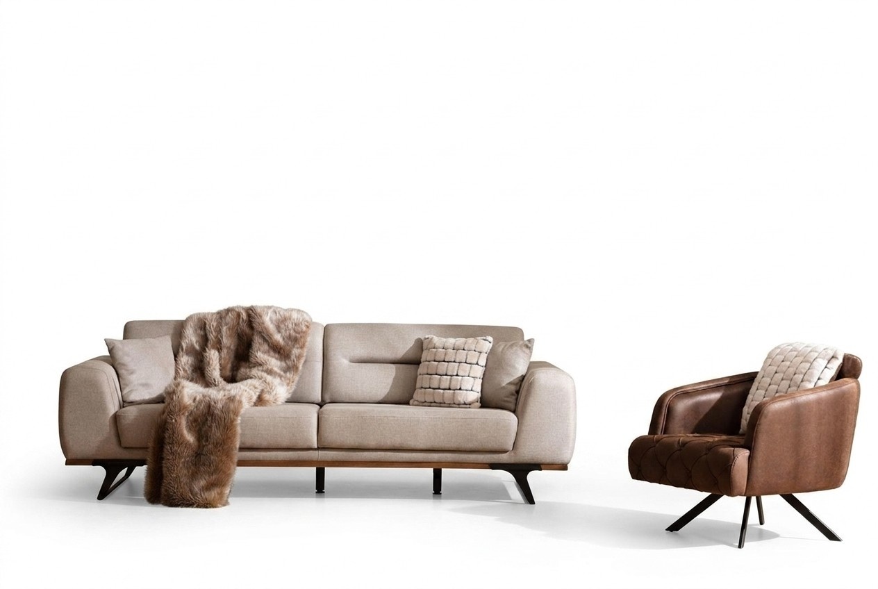 Sofagarnitur KlassischÐµ Stoffsofa Dreisitzer Sessel Beige Polstersofa