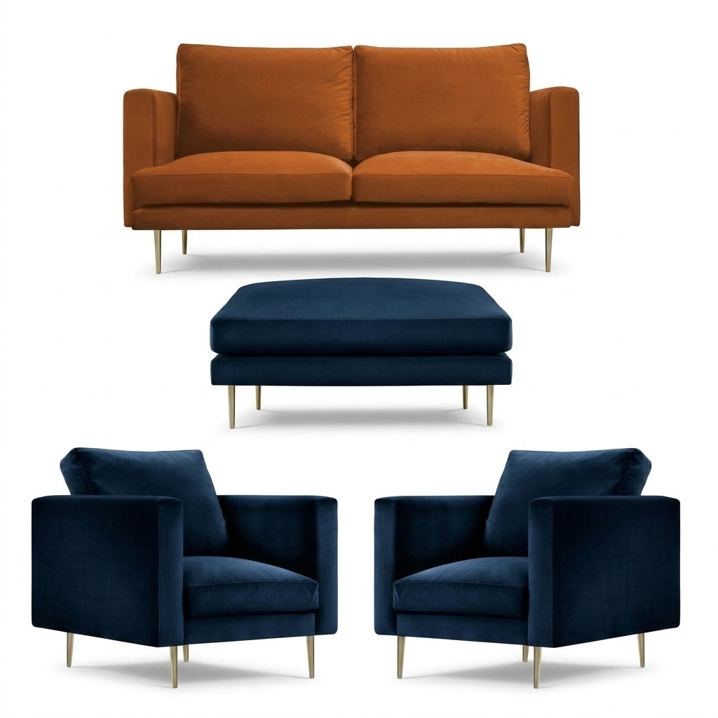 Sofagarnitur Orange Hocker Sessel Kreative MÃ¶bel Textil Stoff Wohnzimmer