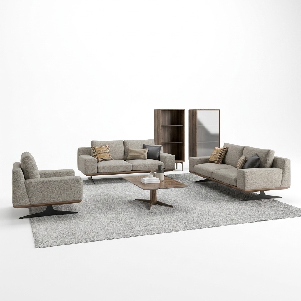 Sofagarnitur PolstermÃ¶bel Sofa Wohnzimmer 5tlg Couchtisch Holz Beistelltisch Neu