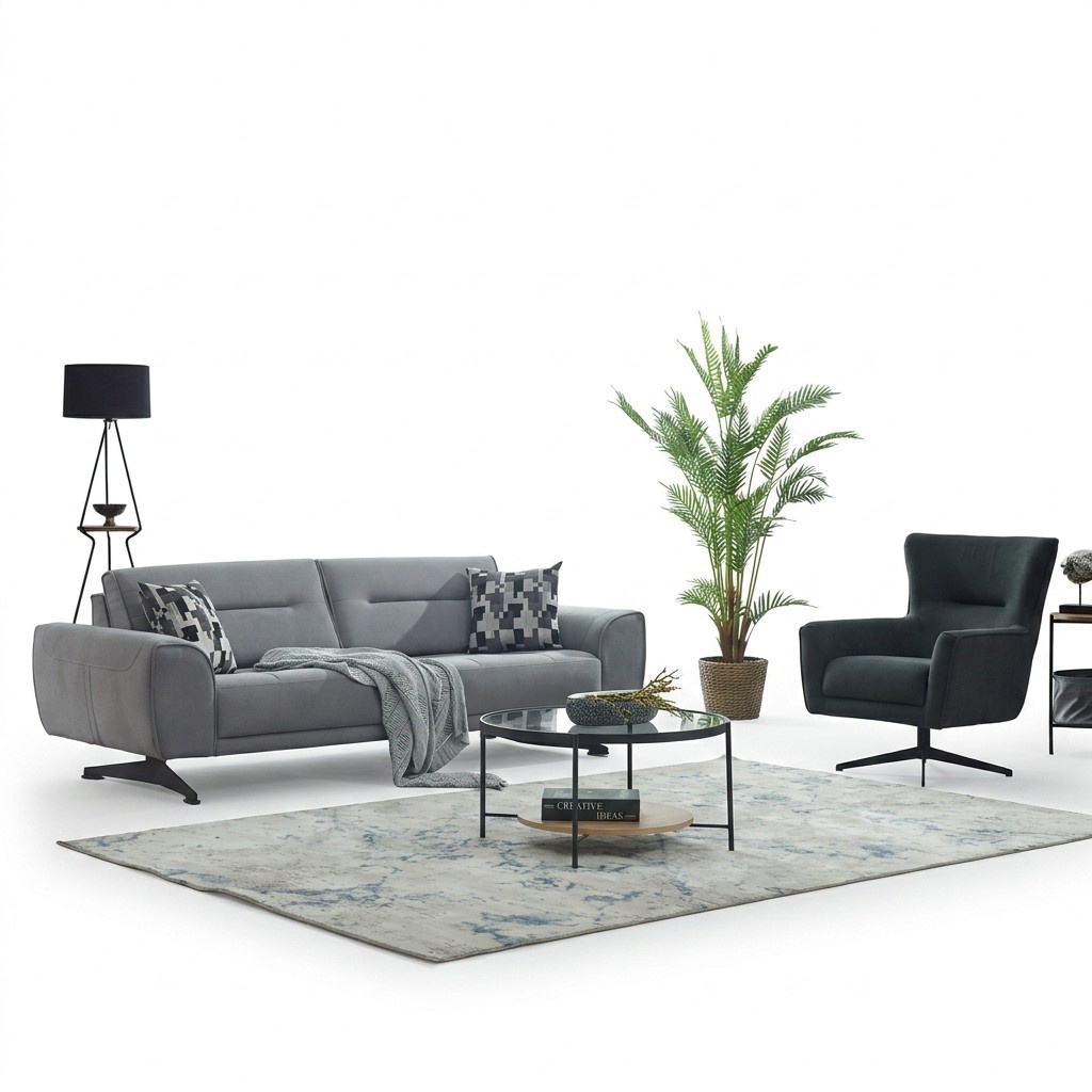Sofagarnitur Polstersofa Dreisitzer 2tlg Stoffsofa Sessel Grau Sofa