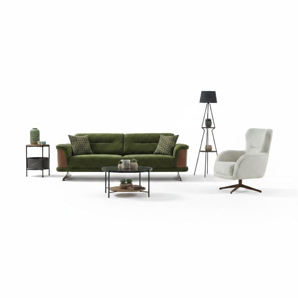 Sofagarnitur Polstersofa Dreisitzer Sessel GrÃ¼n Couch Stoffsofa 2tlg