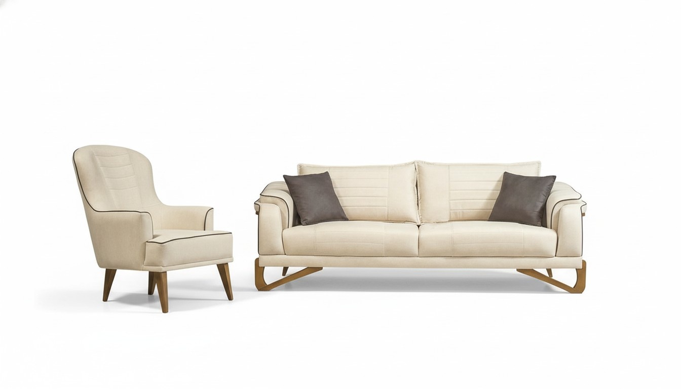 Sofagarnitur Set Beige mit Holzgestell 3+1 Sitzer Couchen Garnituren MÃ¶bel