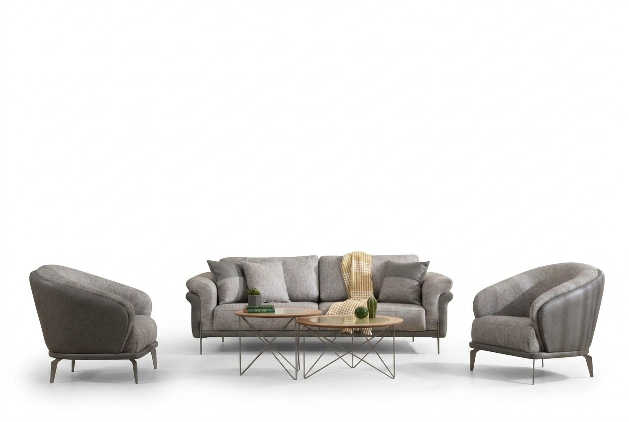 Sofagarnitur Sofa 3 Sitzer Grau Sessel Wohnzimmer MÃ¶bel Luxus Design