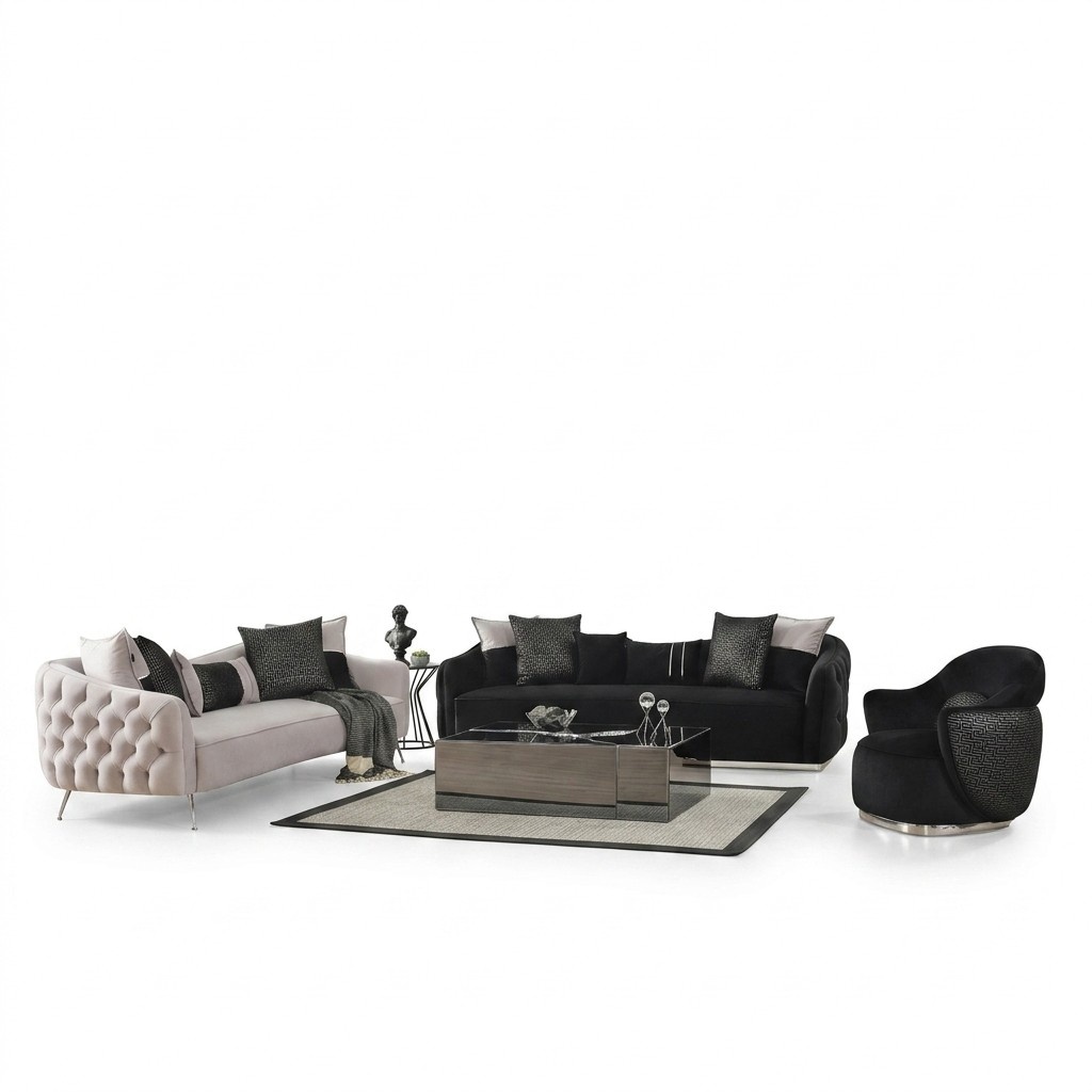 Sofagarnitur Sofa Sessel 431 Sitzer Stoff Luxus Sofas WeiÃ Schwarz