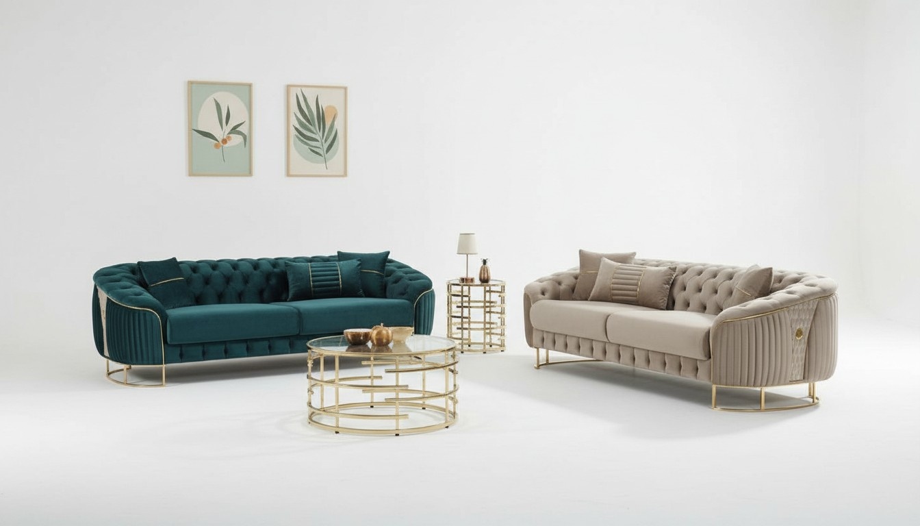 Sofagarnitur Sofas Couchen Polstersofa Dreisitzer Luxus Beige GrÃ¼n Set