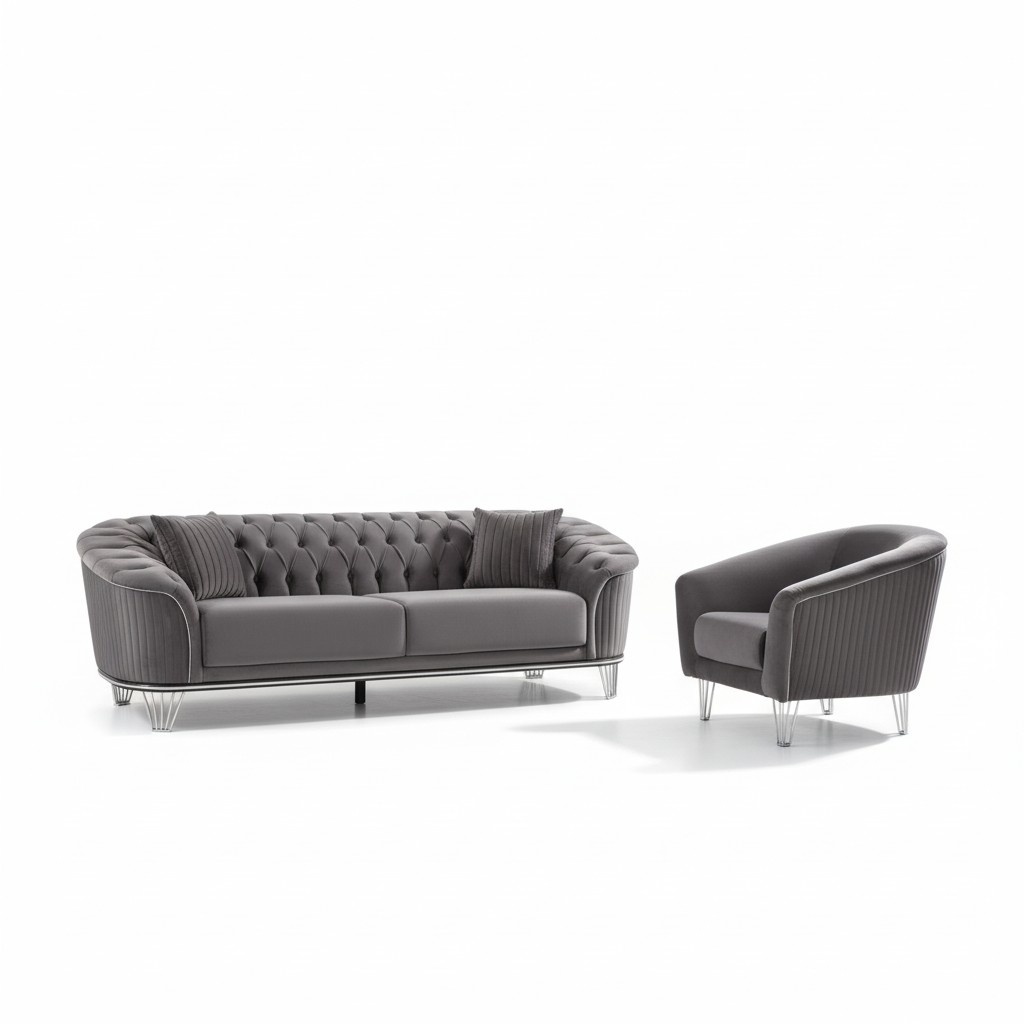Sofagarnitur Wohnzimmer Dreisitzer Grau Couch Set Sofa 3 Sitzer Luxus Sessel