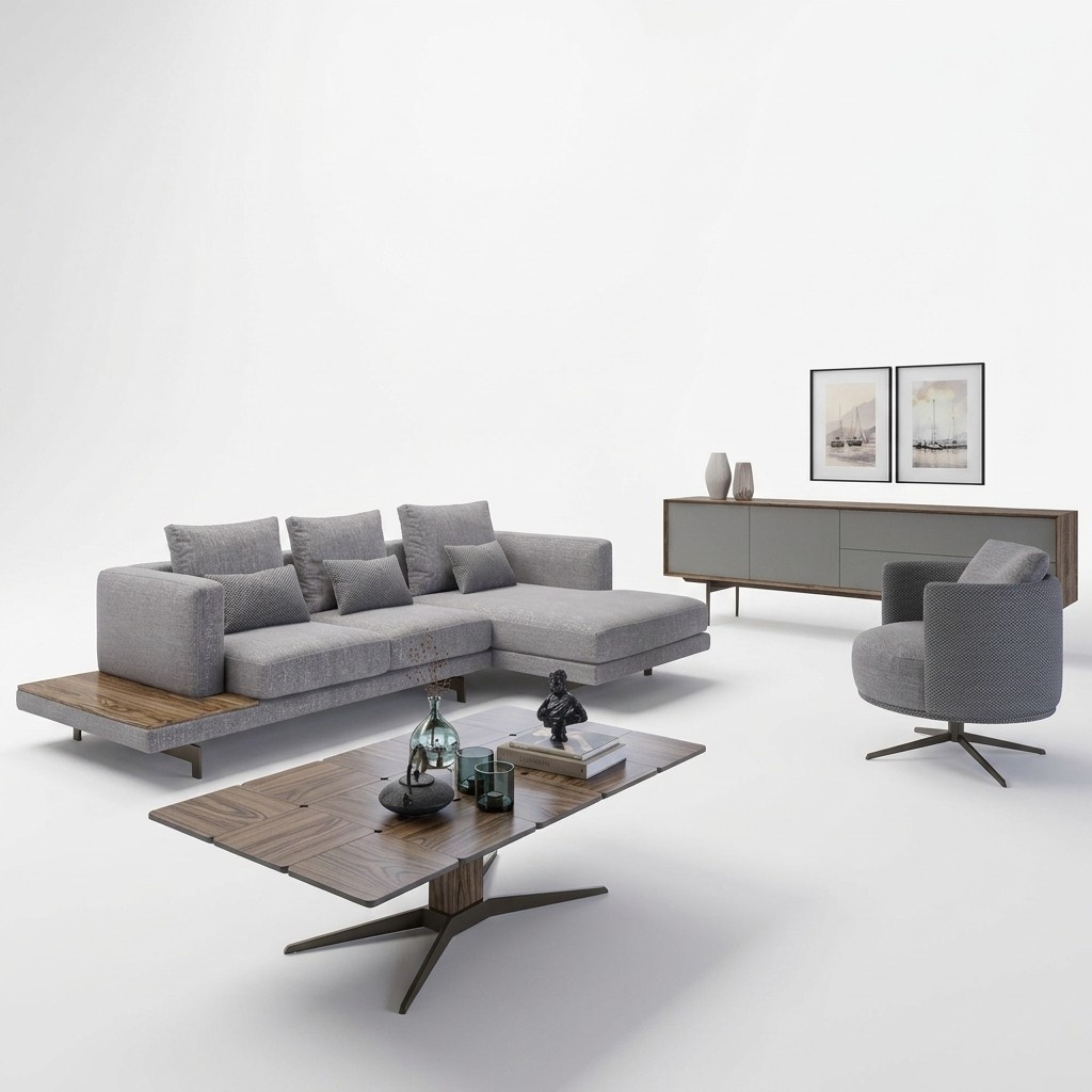 Sofagarnitur Wohnzimmer Set 3tlg PolstermÃ¶bel Ecksofa Sessel Holz Couchtisch