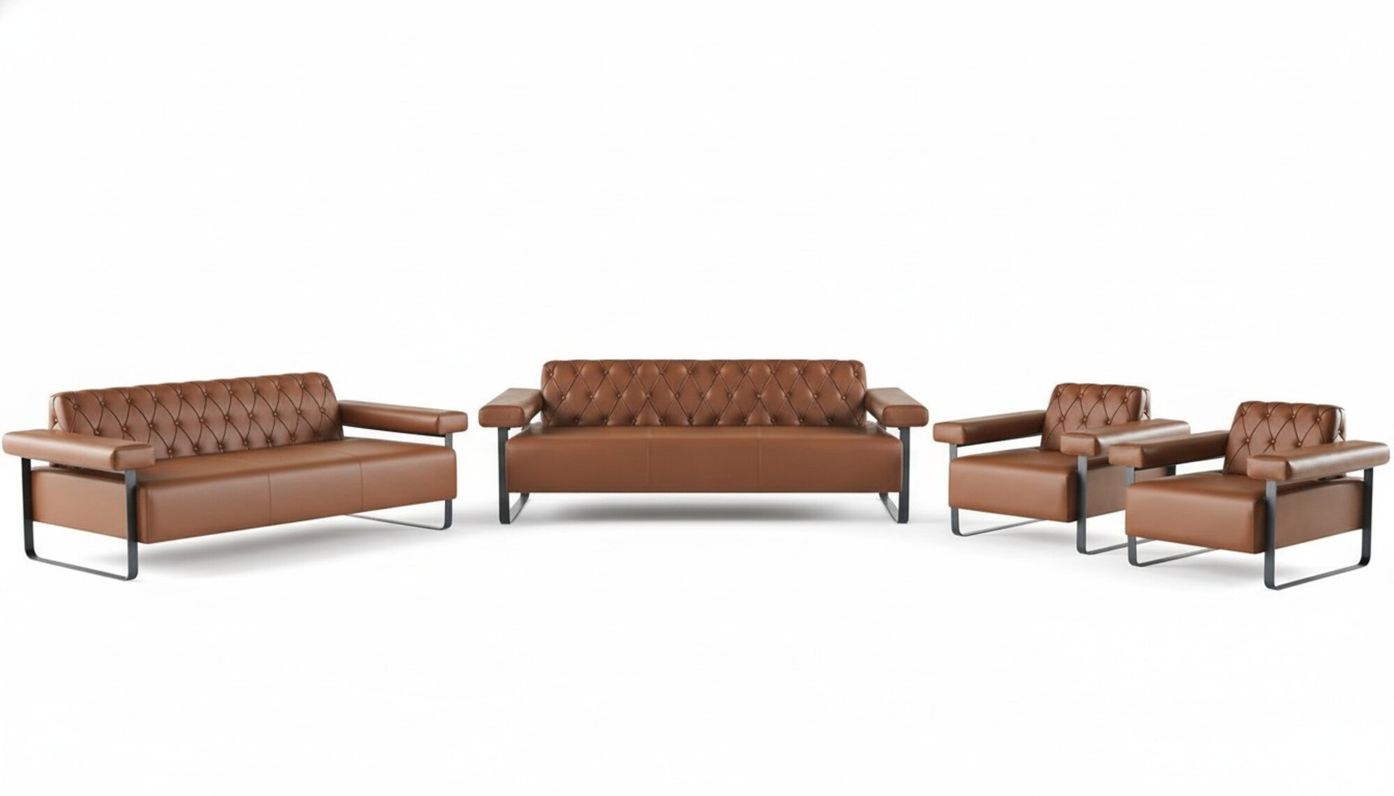 Sofagarnituren 3-Sitzer 2x Sessel Edelstahl Chesterfield Design Braun