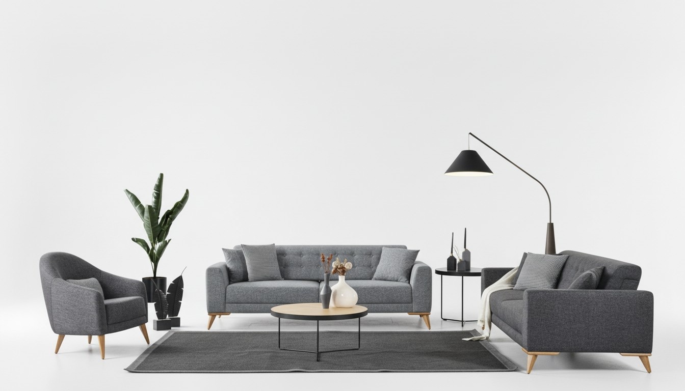 Stilvoll Wohnzimmer set 3tlg. Luxus MÃ¶bel Grau Modern Design 3+1 Sofa