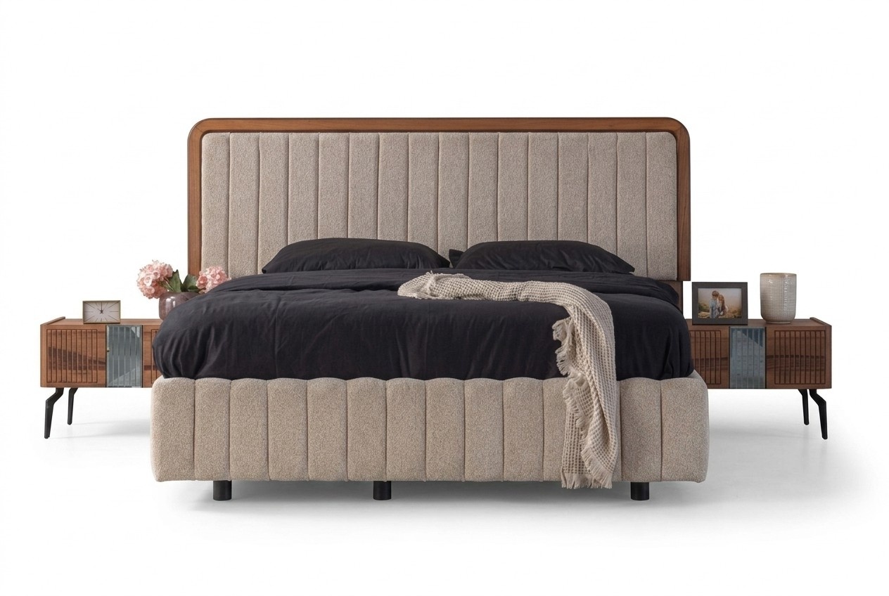 Stilvolle Schlafzimmer MÃ¶bel LuxuriÃ¶ser Polsterbett Holz Nachttische