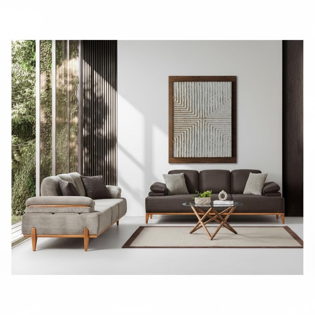 Stilvolle Sofagarnitur Designer Stoffsofa Polstersofas Holzgestell MÃ¶bel