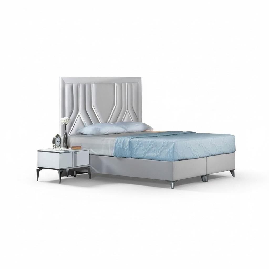 Stilvolle Weiße Schlafzimmer Garnitur Modernes Polsterbett Nachttische