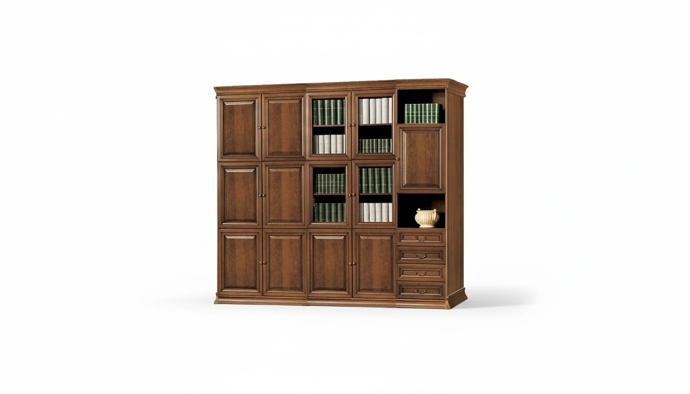 Stilvoller Brauner BÃ¼roschrank Massivholz GlastÃ¼ren Arbeitszimmer Regale