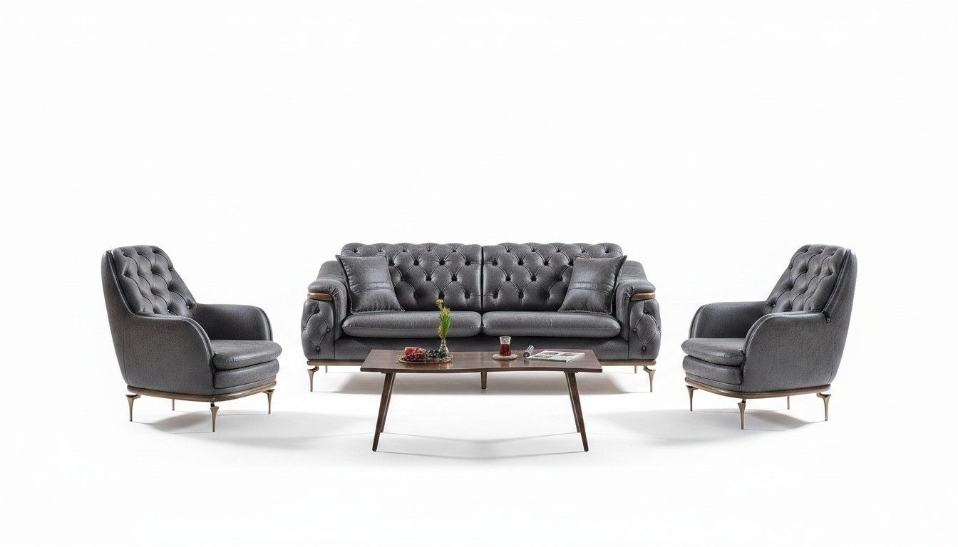 Stilvolles Chesterfield Wohnzimmer Set Couch Sofagarnitur 3+1+1 sitzer