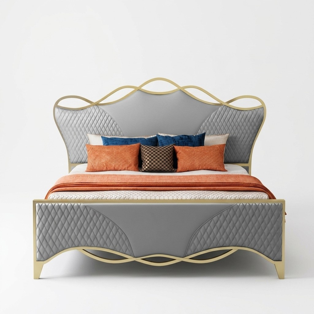 Stilvolles Schlafzimmer Bett Designer Kunstleder Doppelbett Holzgestell
