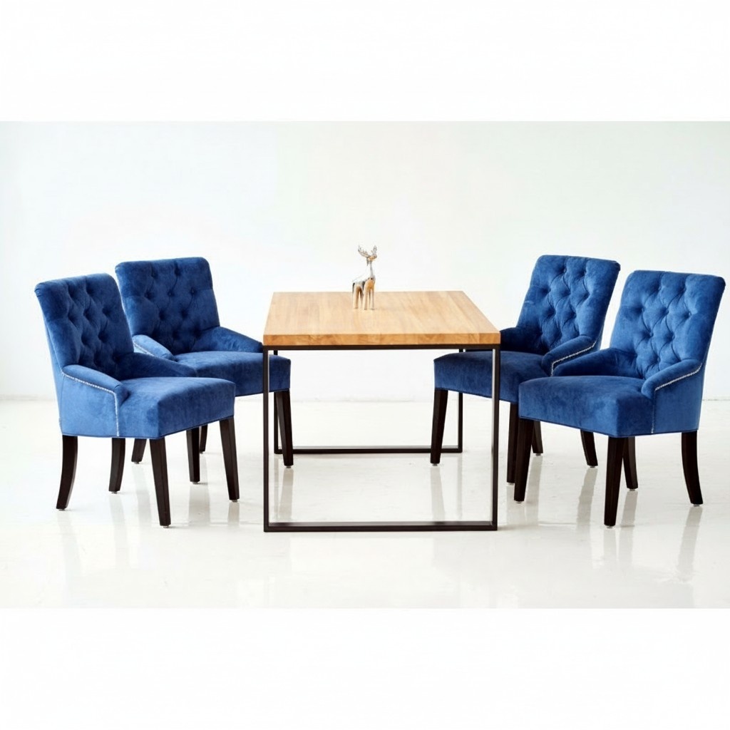 Tisch + 6x Chesterfield Stuhl Gruppe Garnitur Polster Lehn Holz Esszimmer