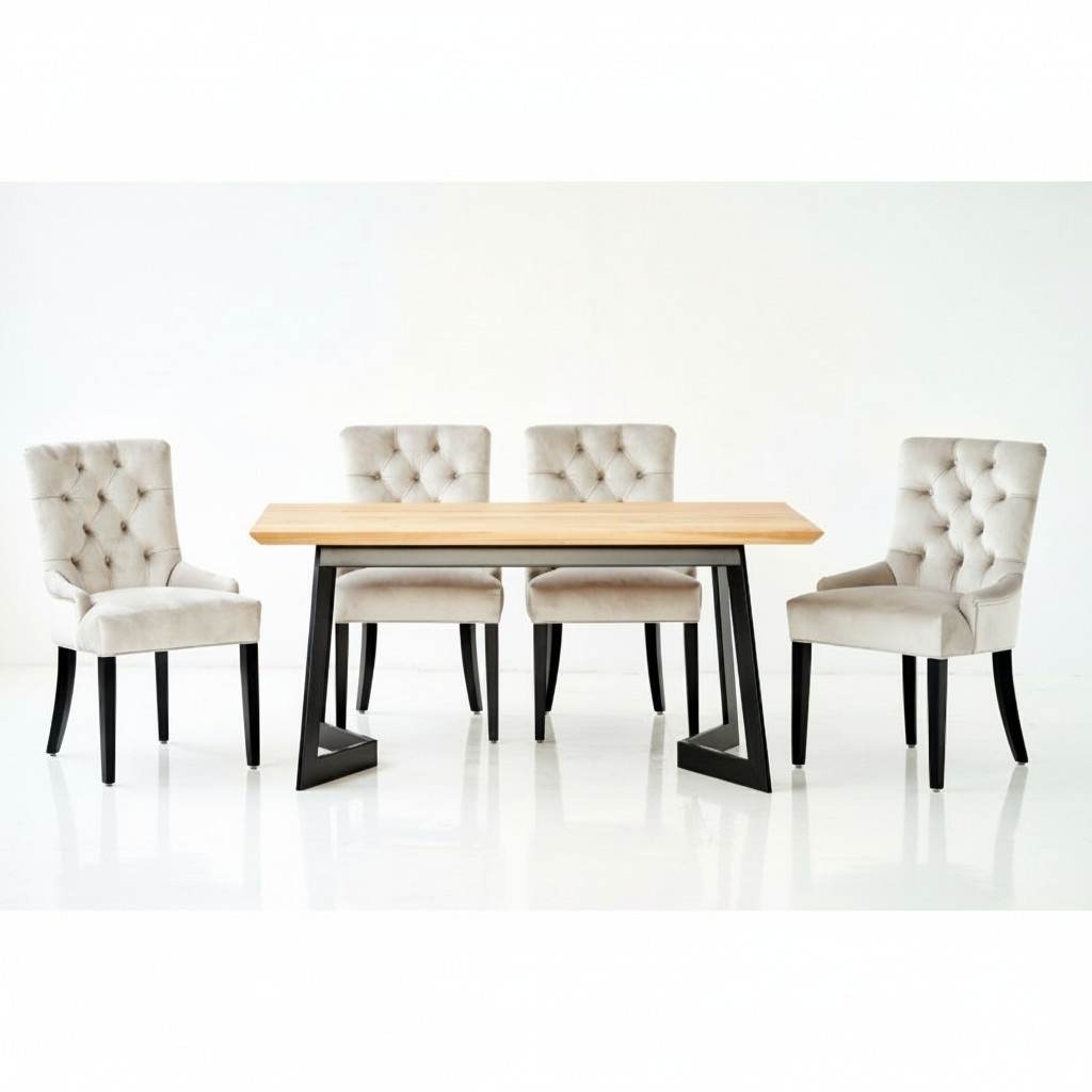 Tisch + 6x Chesterfield Stuhl Gruppe StÃ¼hle Garnitur Polster Lehn Holz