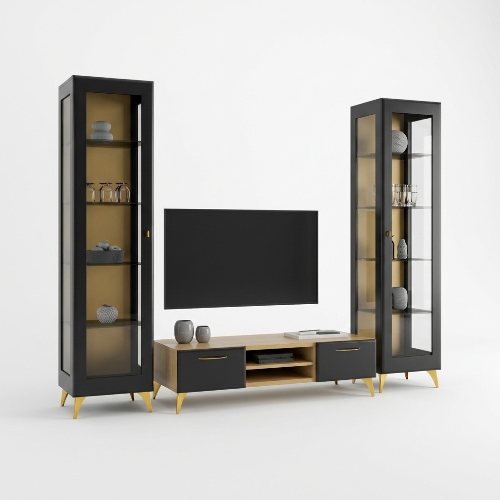 tv StÃ¤nder 2Ñ Vitrine Wohnwand Luxus Set 3tlg. Wohnzimmer Holz 3tlg.