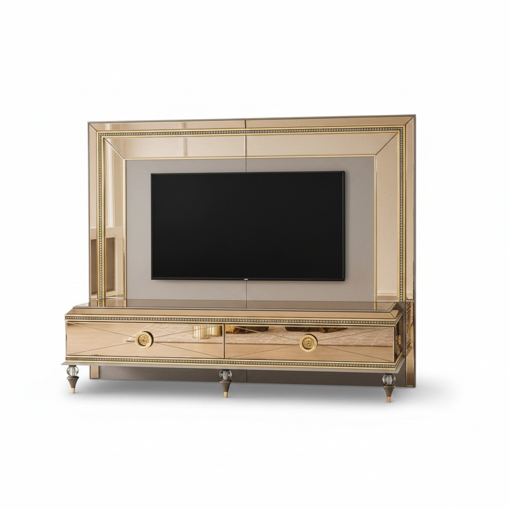 TV StÃ¤nder RTV Lowboard Wohnwand Sideboard Gold Holz Modern Design