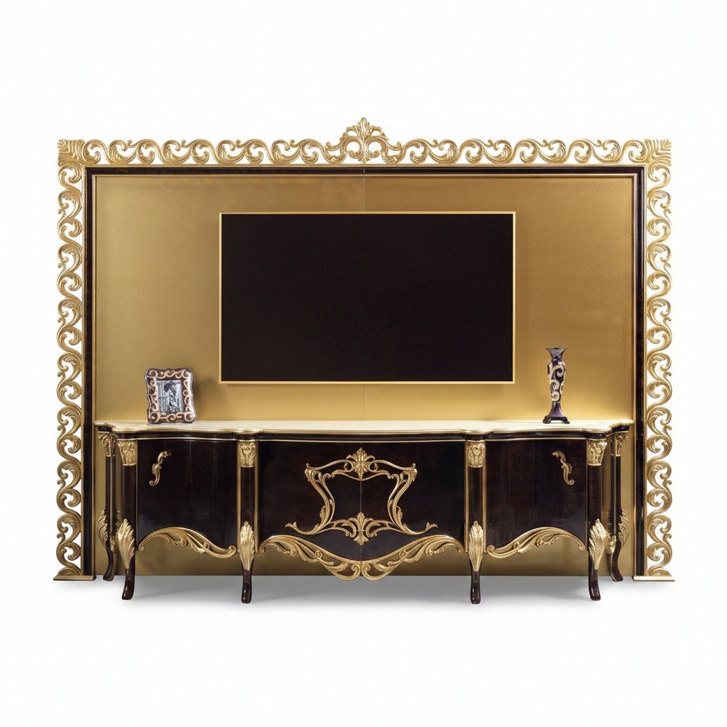 TV StÃ¤nder Sideboard RTV Lowboard Holz Gold Wohnzimmer Tisch Luxus