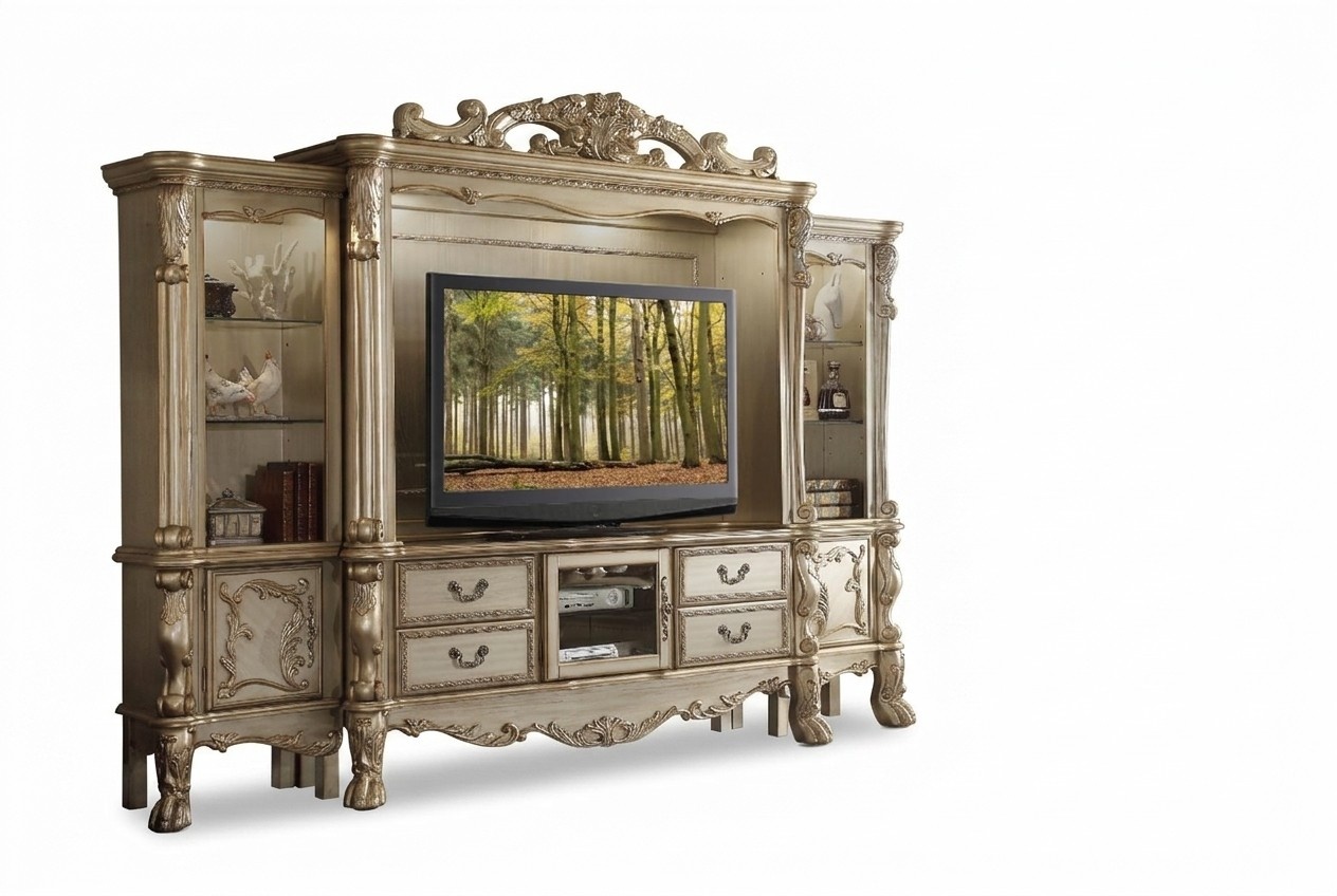 TV Wand Holz Stil Barock Regal Wohnzimmer MÃ¶bel Schrank neu Klassische