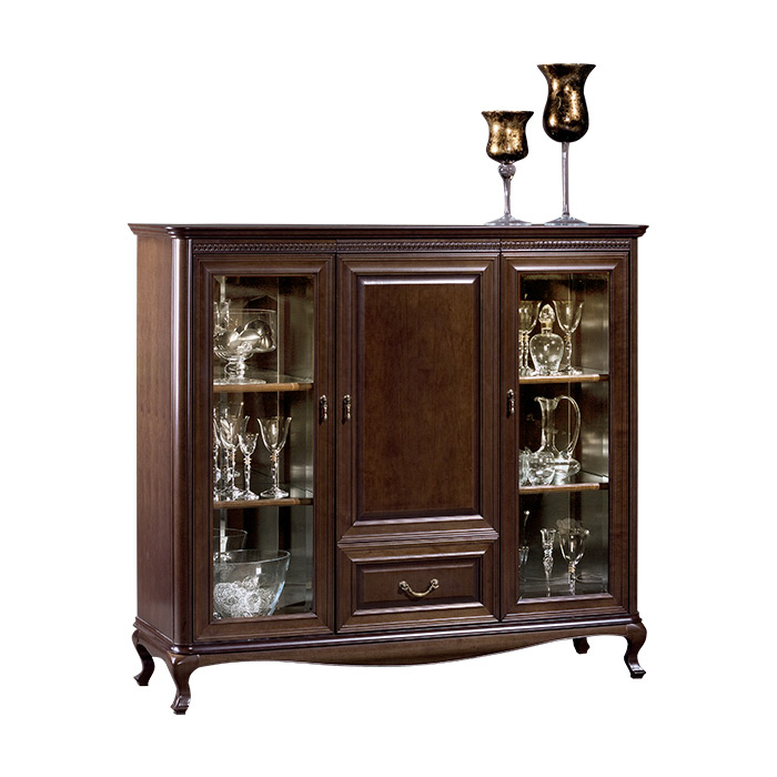 Klassische Anrichte Kommoden Echtholz Holz Glasschrank Massivholz Esszimmer