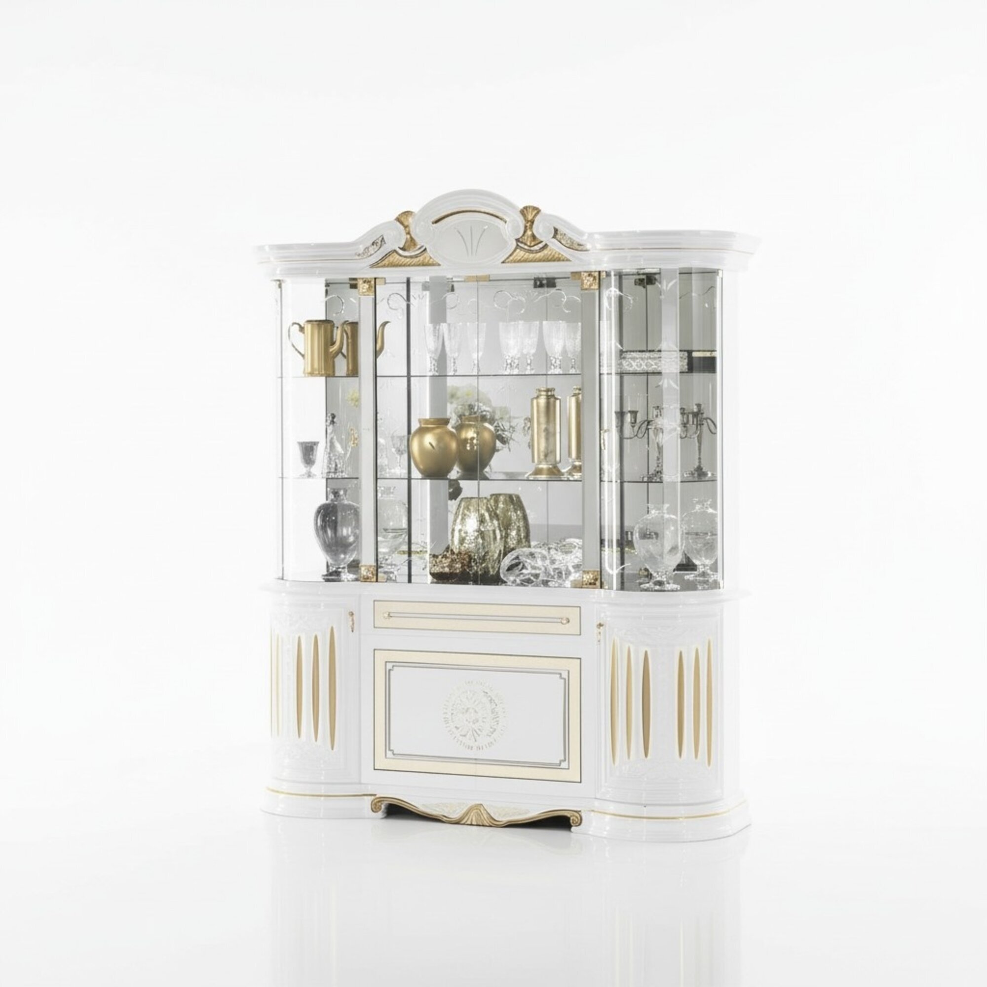 Vitrine Italienische MÃ¶bel Wohnzimmer Schrank WeiÃ Gold Glasvitrine