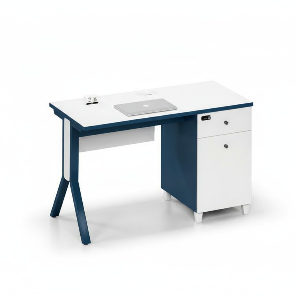 WeiÃ-Blauer Schreibtisch Designer Schubladentisch LuxuriÃ¶ser Holz Tisch