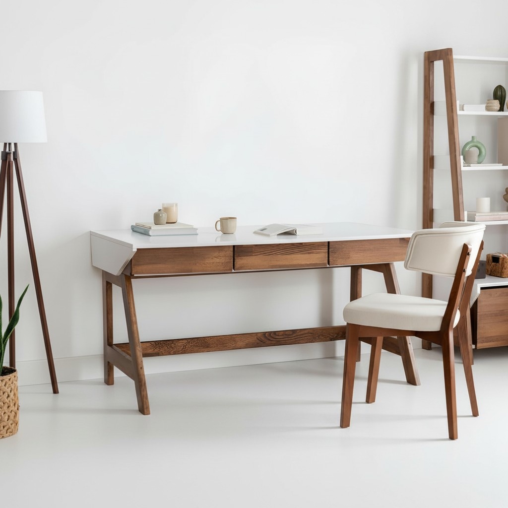 WeiÃ-Brauner Arbeitszimmer Schreibtisch Robuster Laptoptisch Holz MÃ¶bel