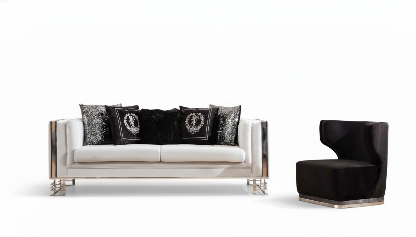 WeiÃ-Schwarze Couchgarnitur Wohnzimmer Sofas Dreisitzer Polster Sessel