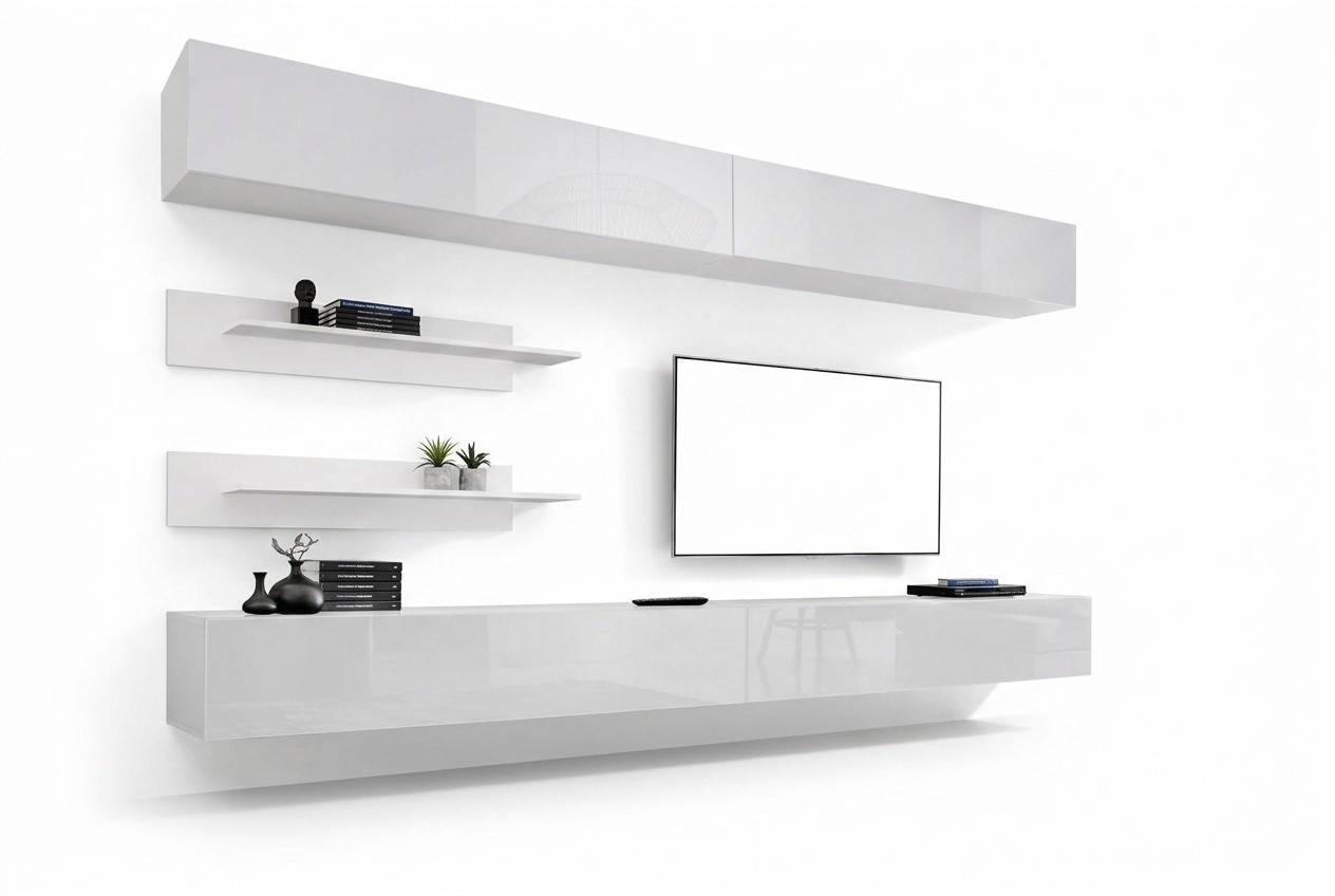Weiß Wohnwand Wohnzimmer Set 6 tlg Luxus Modern Holzmöbel Wandschrank TV-Ständer