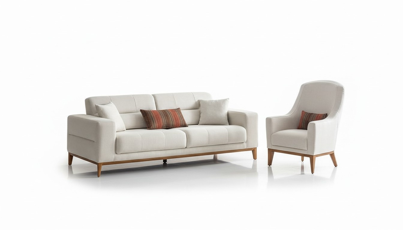 WeiÃe Exklusive Wohnzimmer Textil Garnitur 3-Sitzer Luxus Sessel 2tlg