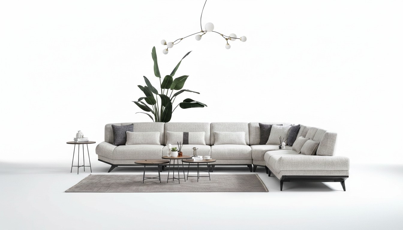 WeiÃe Wohnzimmer Garnitur Ecksofa L-Form Couch Beistelltisch Sofa 2tlg