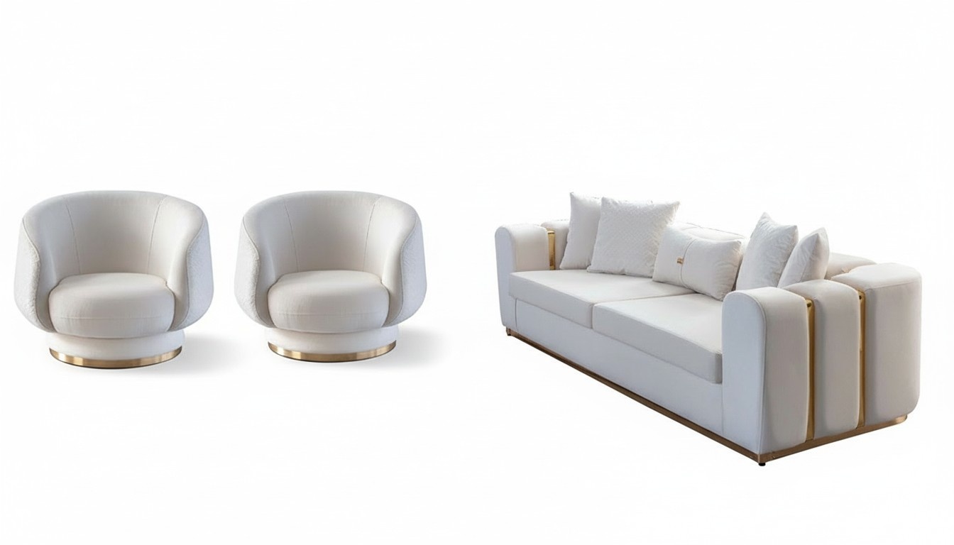 WeiÃe Wohnzimmer Sofas Stilvoller 4-Sitzer 2x Sessel Neu 3tlg