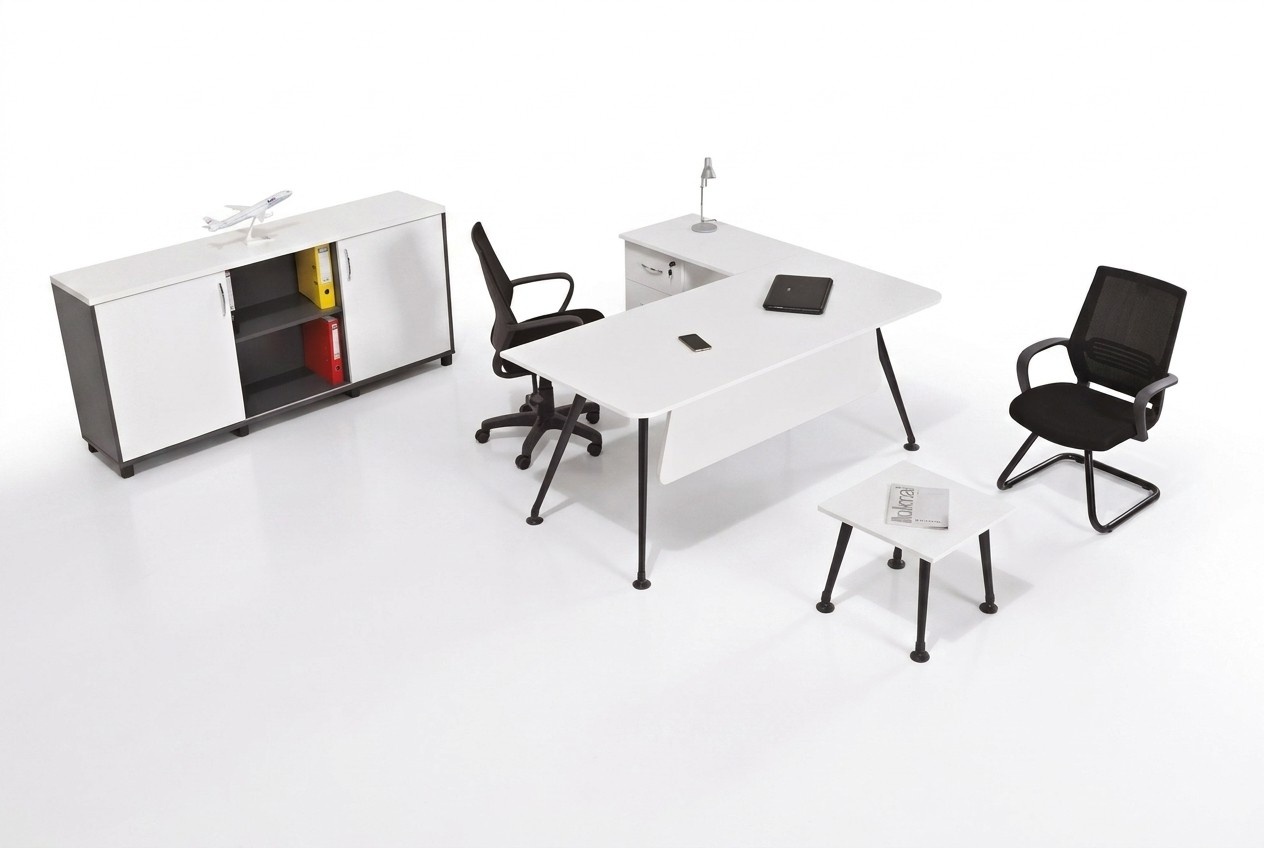 WeiÃer Eckschreibtisch ArbeitszimmermÃ¶bel BÃ¼roschrank Couchtisch Tisch 3tlg
