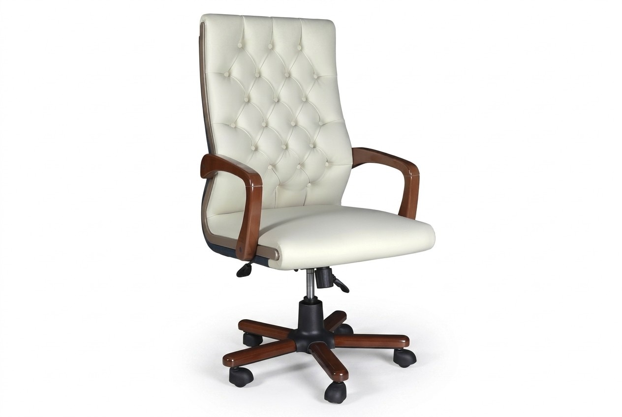 WeiÃer ergonomischer BÃ¼rostuhl aus Holz und Textil mit modernem Design
