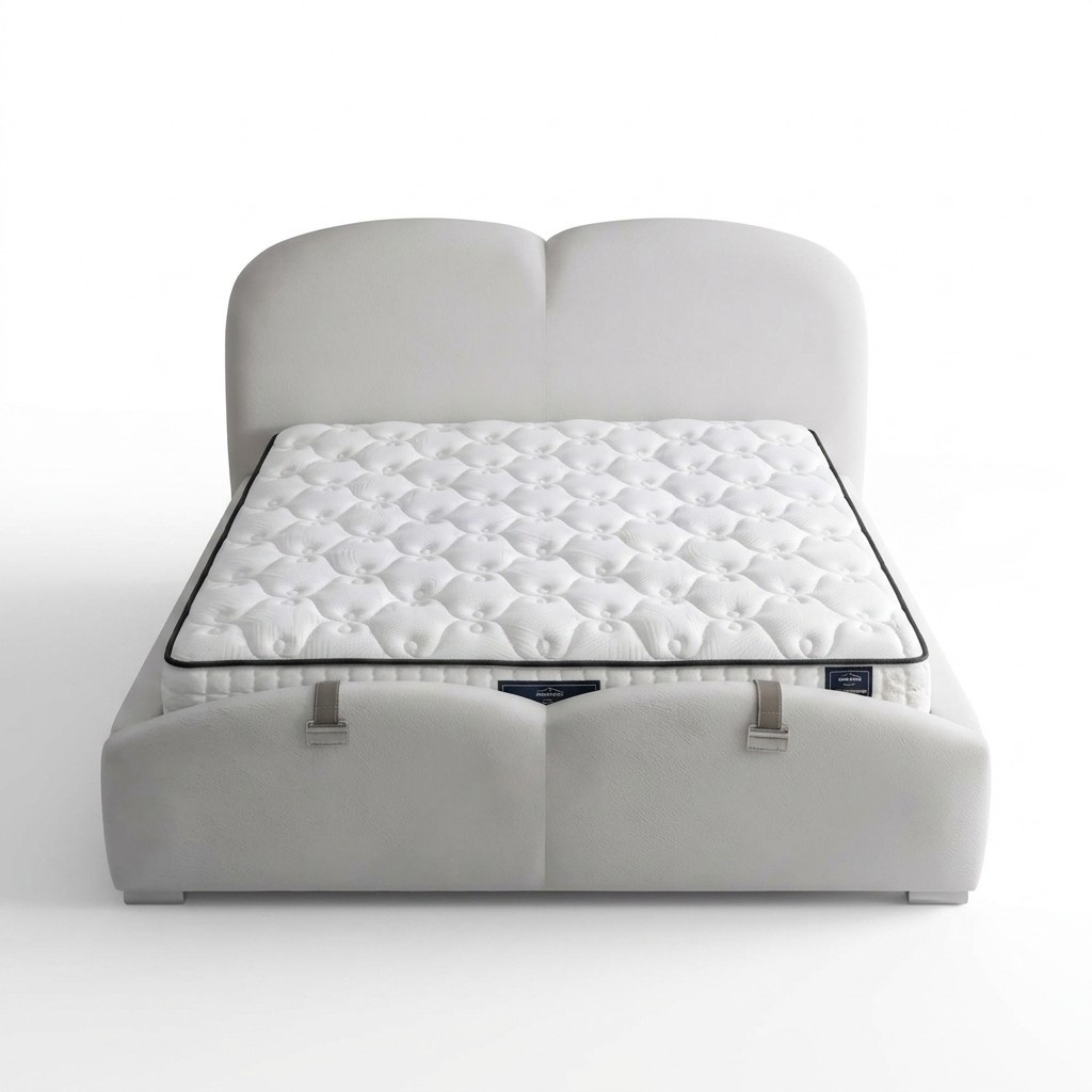 WeiÃes modernes Bett mit Matratze aus Textil und Holz