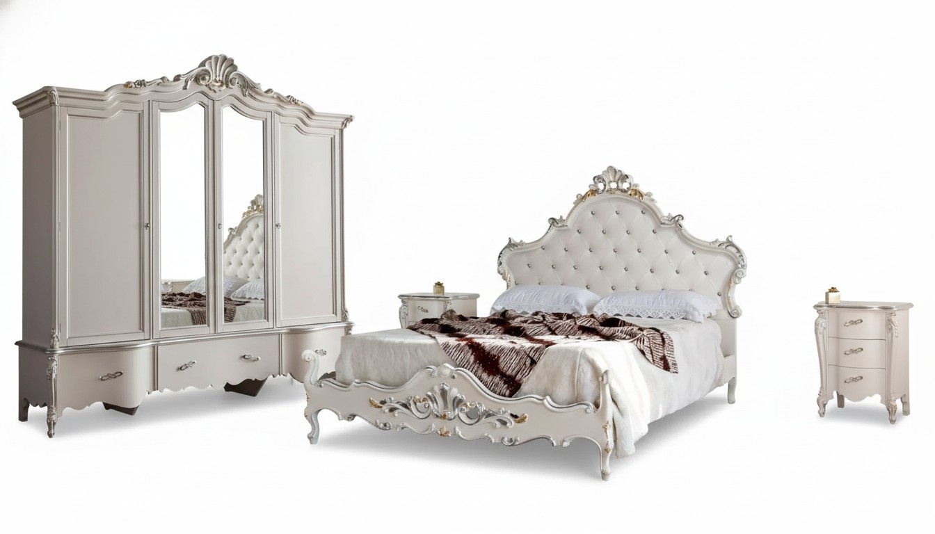 WeiÃes Schlafzimmer Set Klassisches Bett 2x Nachttische Kleiderschrank