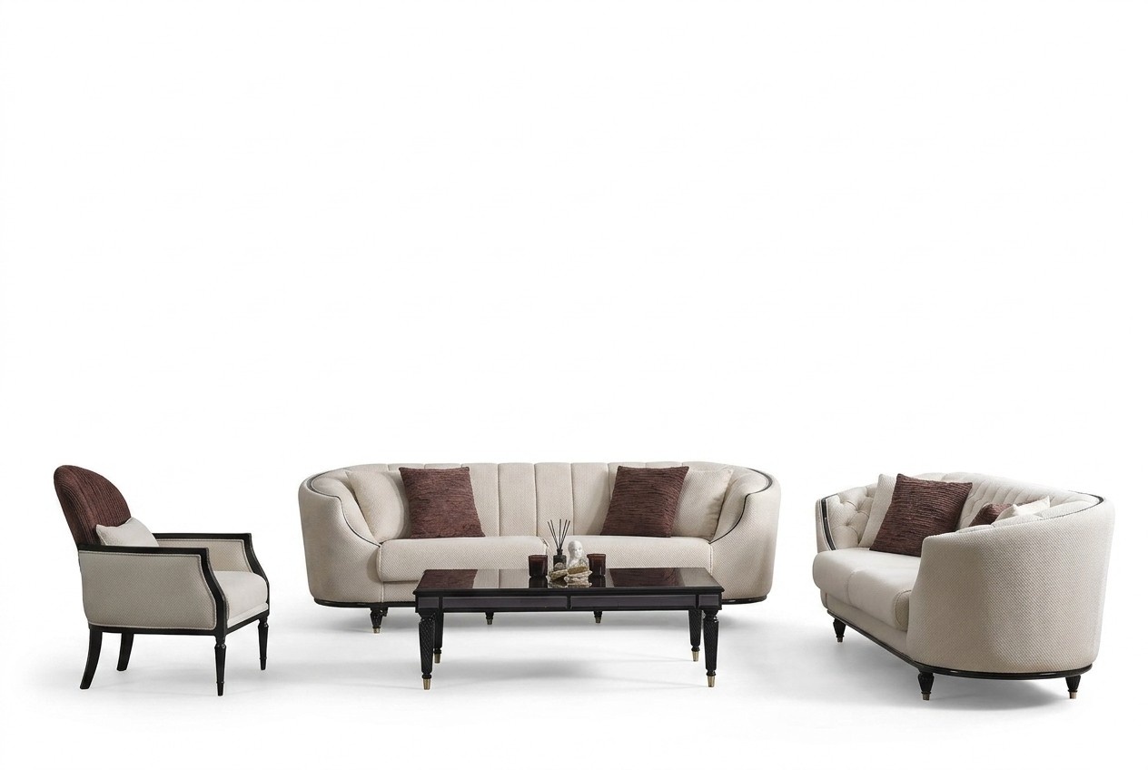 WeiÃes Wohnzimmer Set Sofagarnitur 3+3+1 Couchtisch Beistelltisch 5tlg