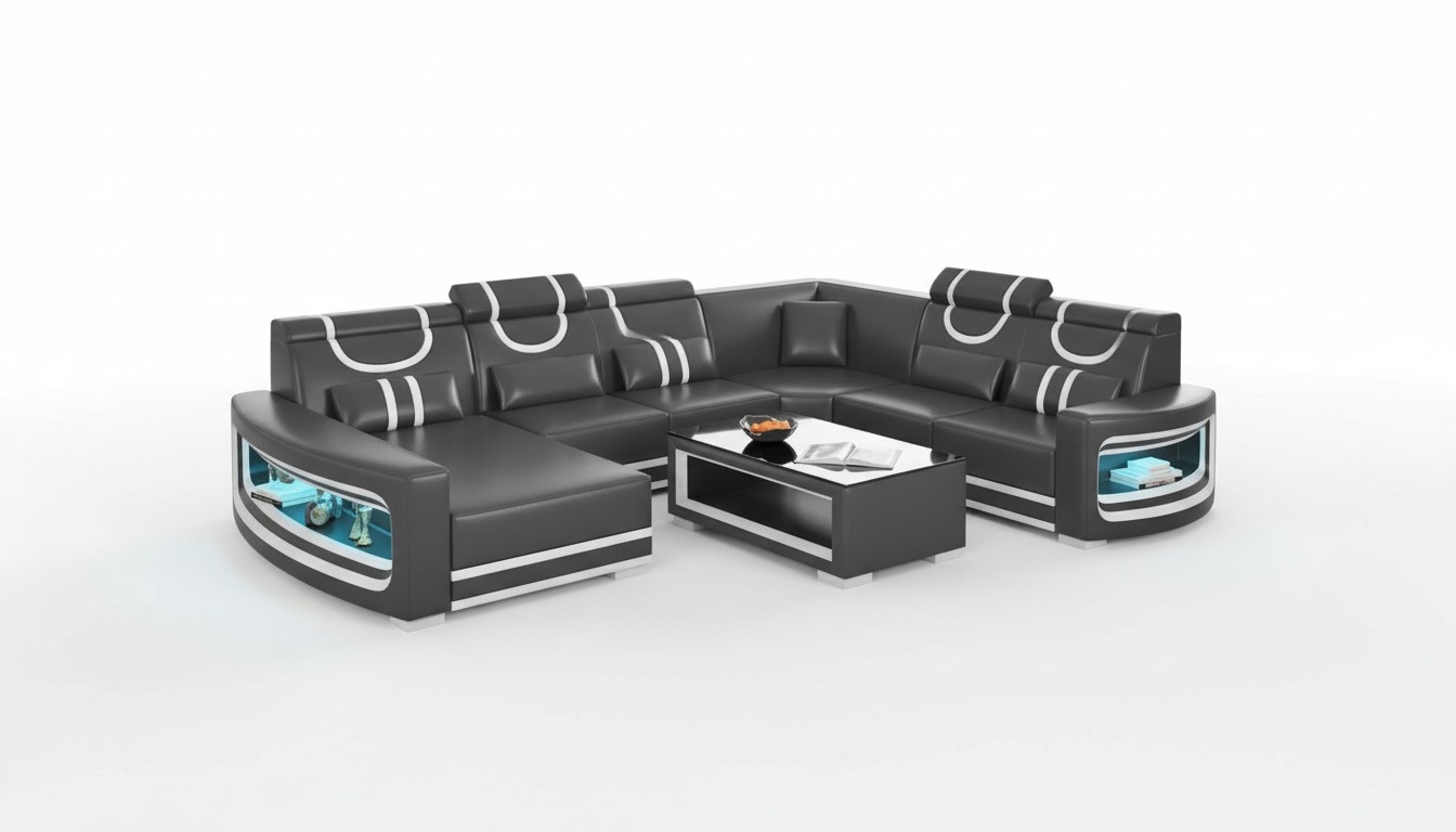 Wohnlandschaft Couchen Ledersofa Ecksofa U Form Schwarz Sofa GroÃ Neu