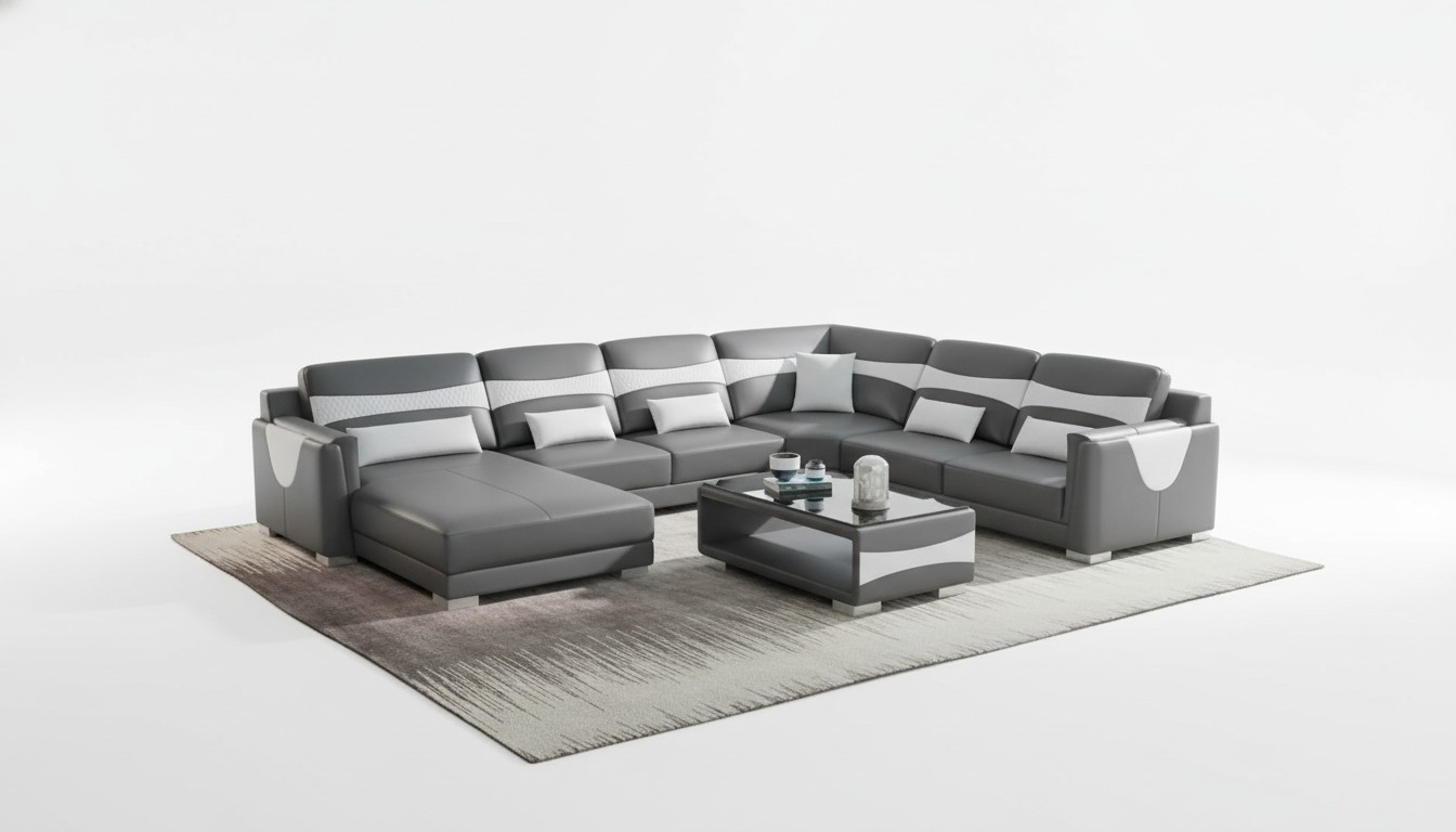 Wohnlandschaft Sofa U Form GroÃ Ecksofa Ledersofa Grau Kunstleder Neu