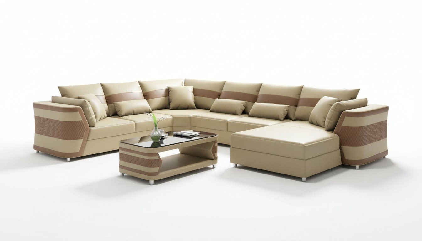 Wohnlandschaft xxl Sofa U Form GroÃ Ecksofa Ledersofa Beige Sofas Couchen