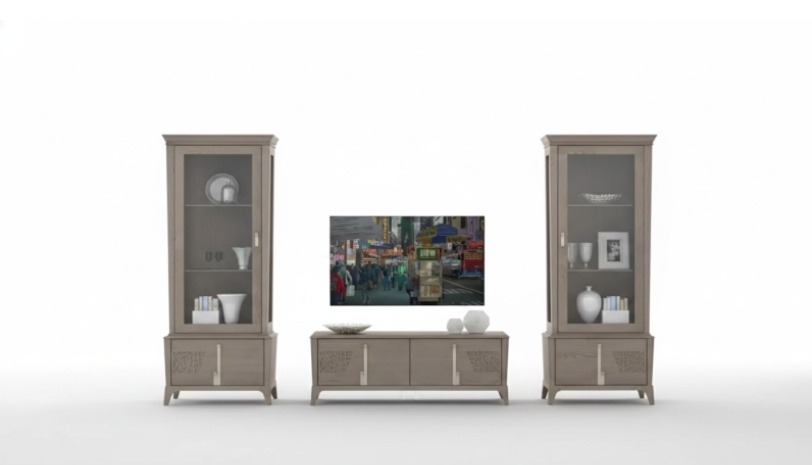 Wohnwand Klassische TV-StÃ¤nder Wohnzimmer Vitrine Sideboard Grau 3tlg.