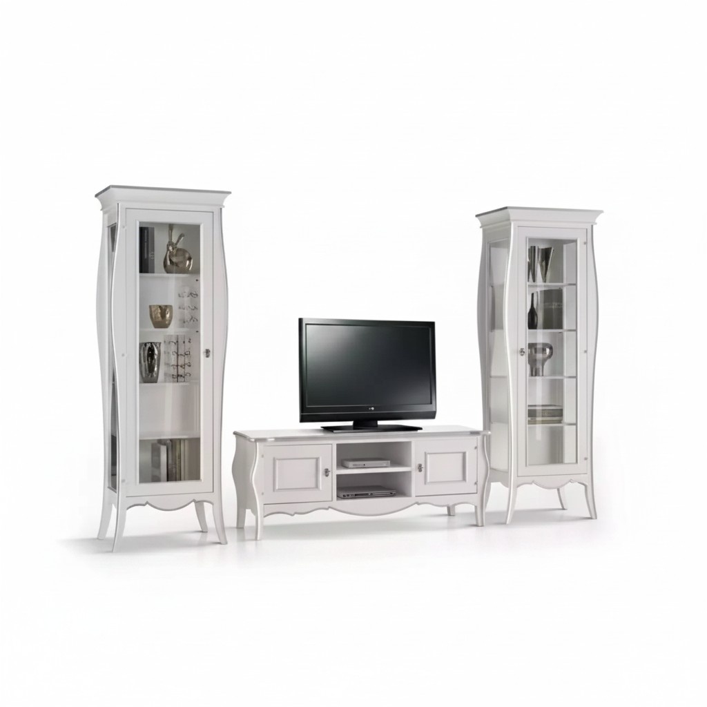 Wohnwand TV-StÃ¤nder 2x Vitrine Regal Luxus Wohnzimmer WeiÃ Anbauwand
